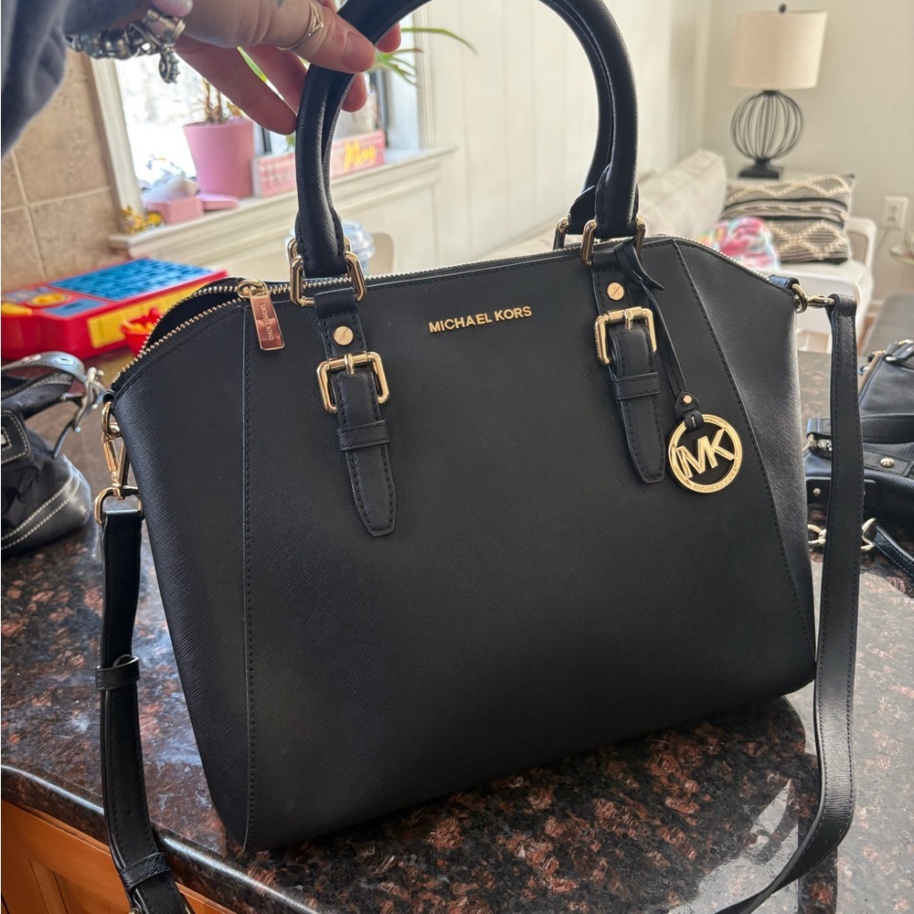Michael Kors Black Satchel with Gold Accents - Picture 2 of 6